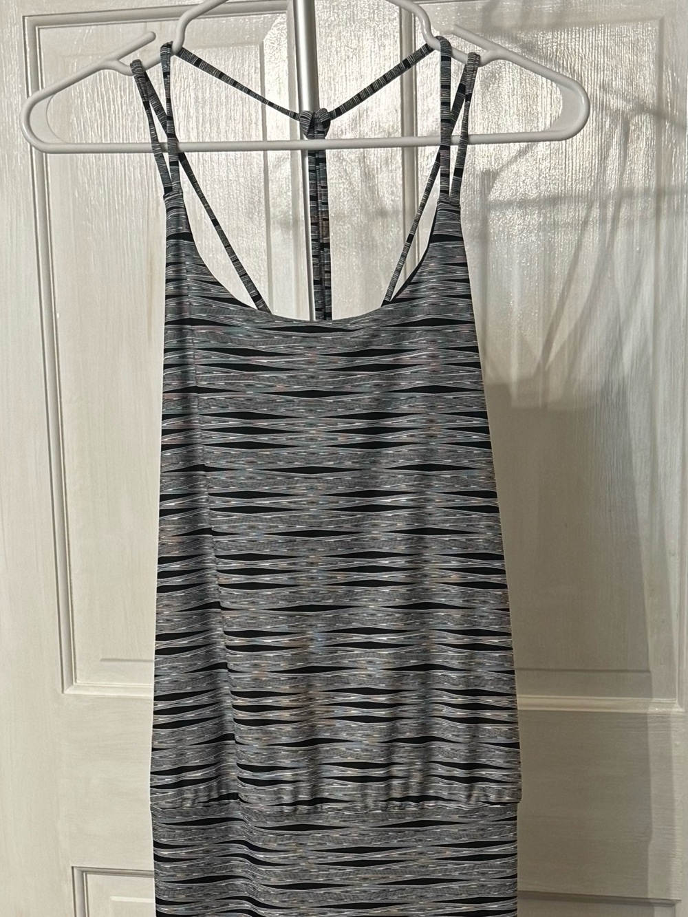 Athleta Gray Striped Strappy Racerback Dress